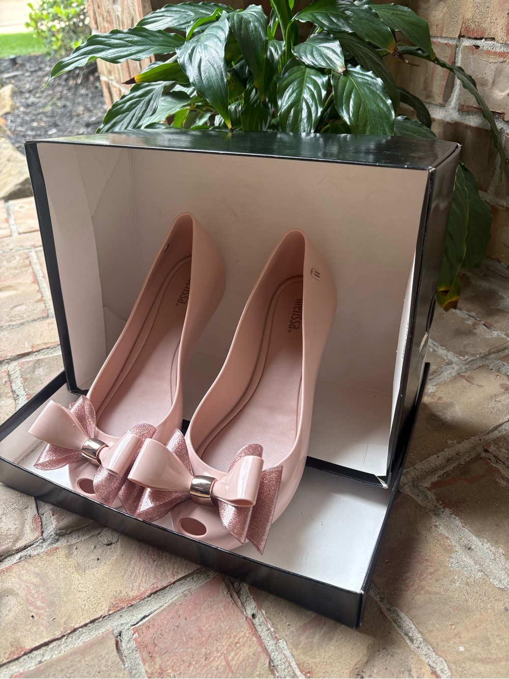 Melissa Pink Bow Peep-Toe Jelly Flats